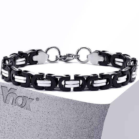 8.5mm Black Silver Link Chain Bracelets for Men Two Tone Bracelet 8” - Picture 6 of 6